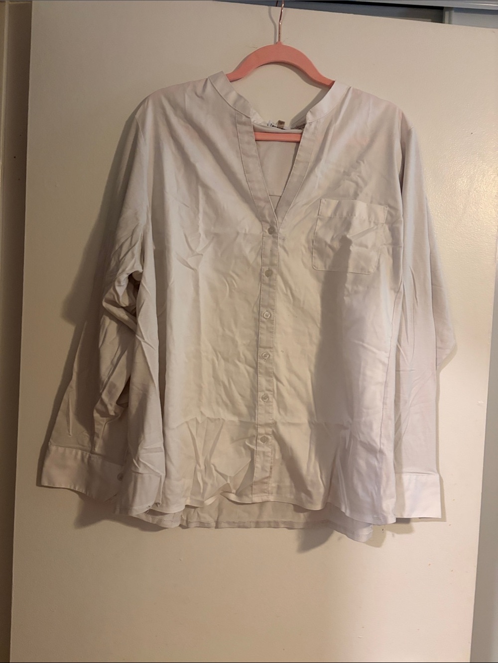 Calvin Klein White Long-Sleeve V-Neck Button-Down Shirt